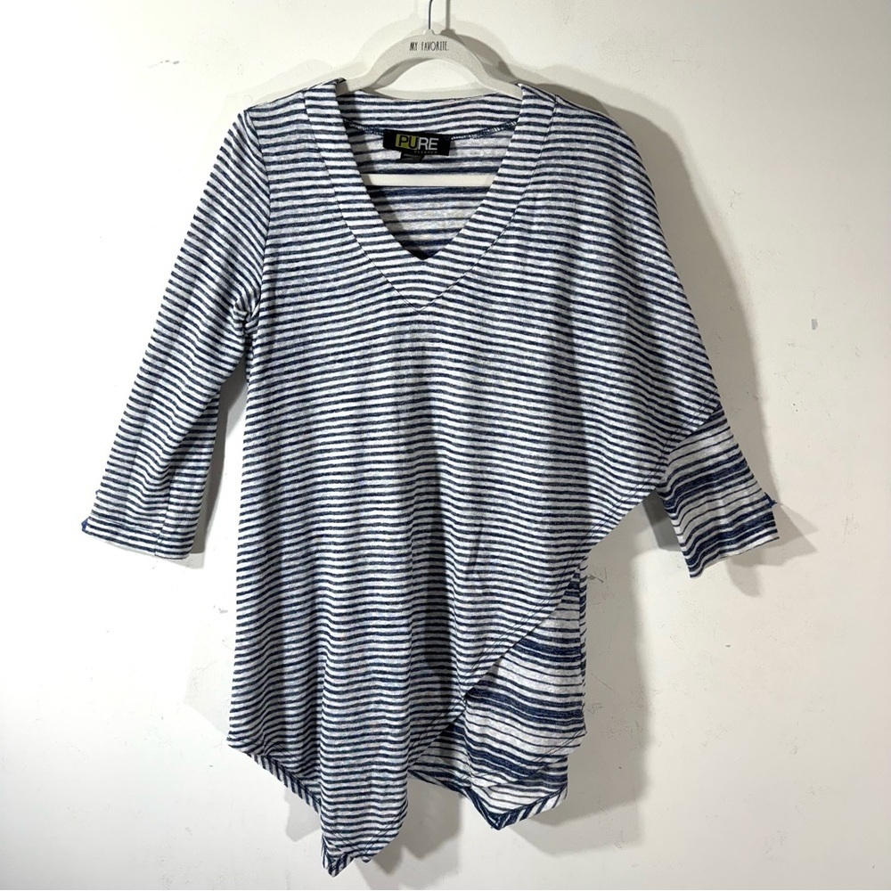 Pure Essence Mixed Stripe Blue V Neck Tunic Top